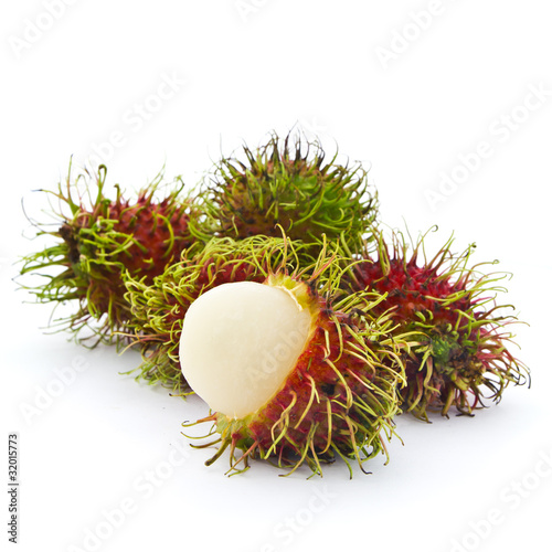 Tropical rambutan, exotic fruit isolated on white background