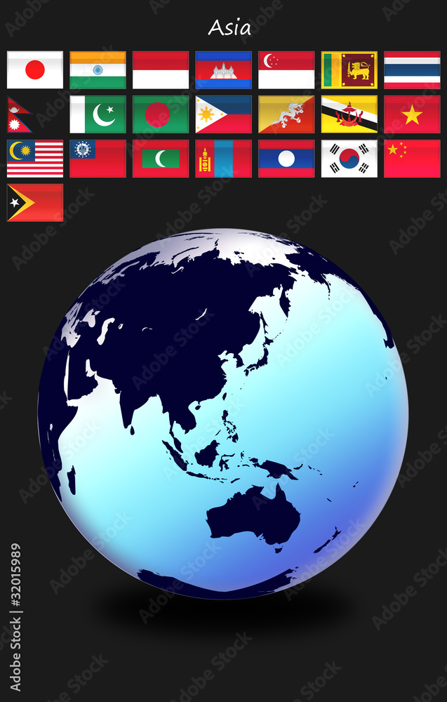 アジアの国旗と世界地図 Stock Illustration Adobe Stock
