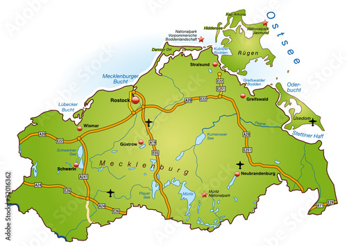 Mecklenburg-Vorpommern mit BAB in SVG grün
