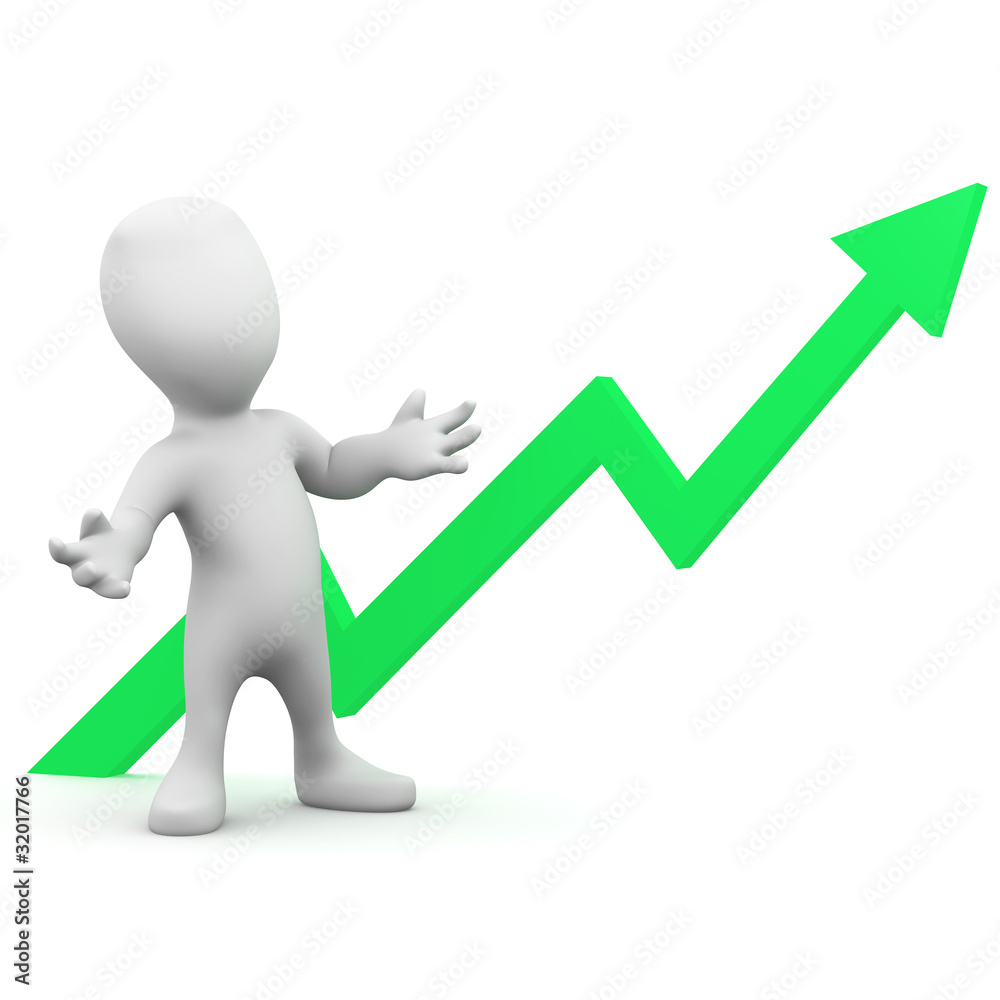 3d Little man sees an increase in his chart 3d Little man sees an increase in his chart