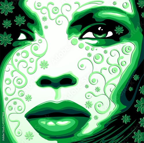Viso Donna Verde Natura-Woman's Face Green Nature-Vector