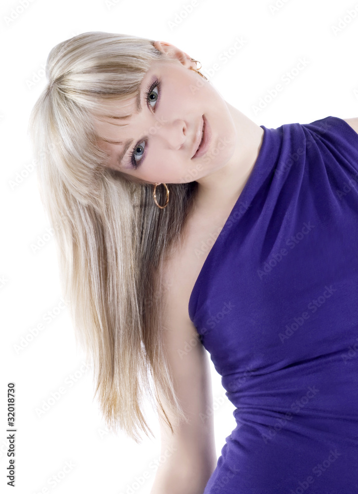 Fototapeta premium Fashion photo of beautiful woman in dress over white