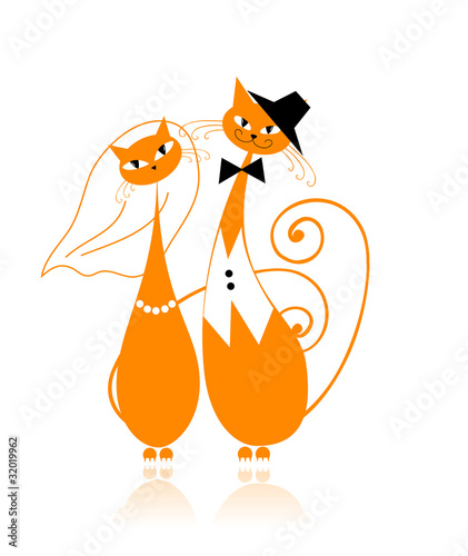 Groom and bride, cat's wedding for your design