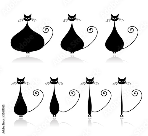 Stages of diet, funny black cat for your design