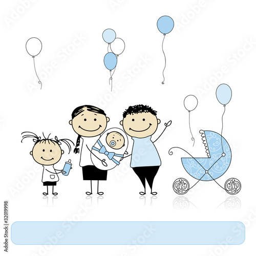 Happy birthday, parents with children, newborn baby