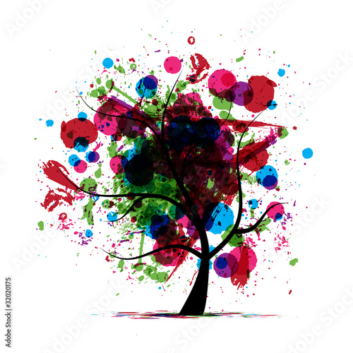 Funny grunge tree, colors of summer for your design