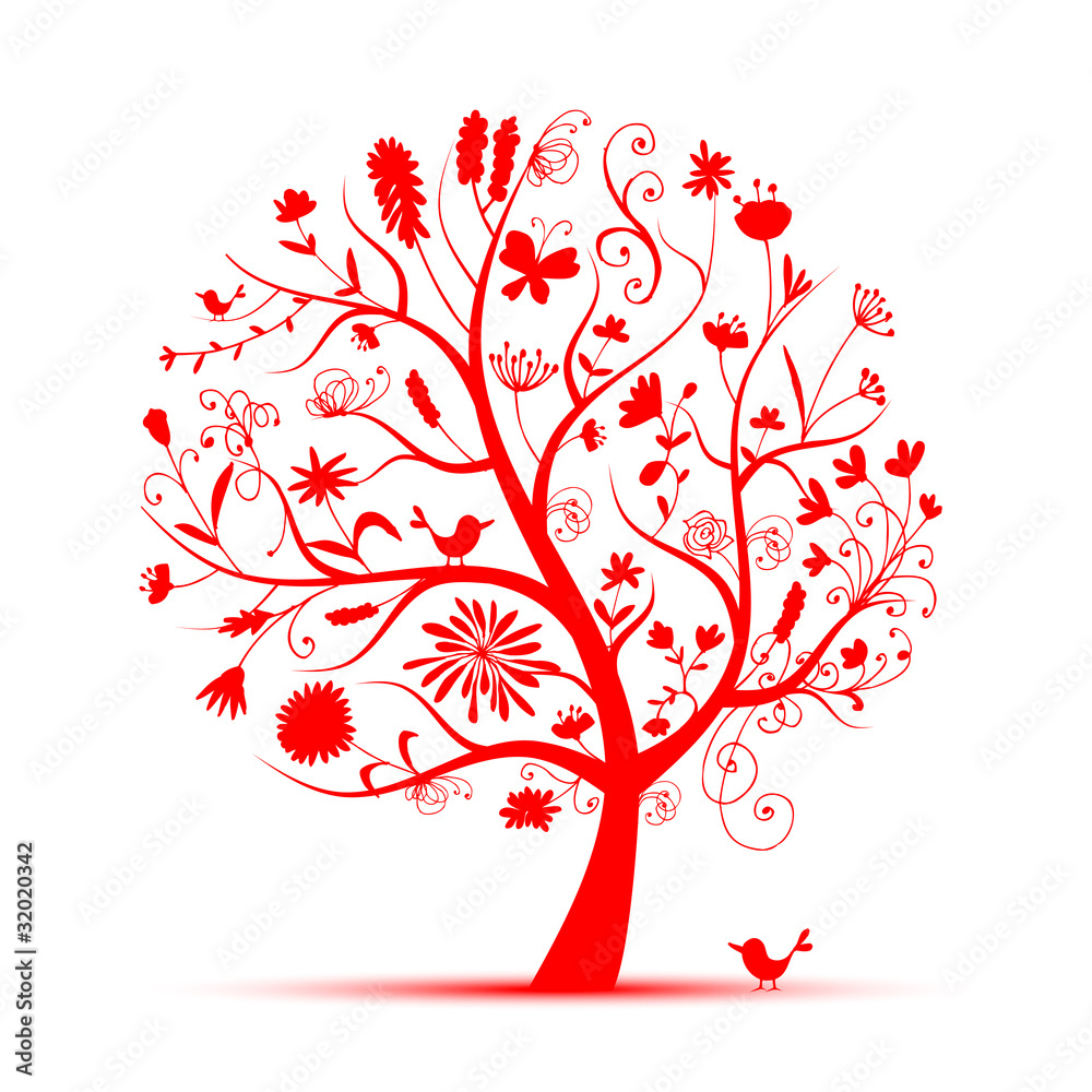 Art floral tree red for your design Art floral tree red for your design