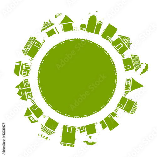 Happy village, frame with houses for your design