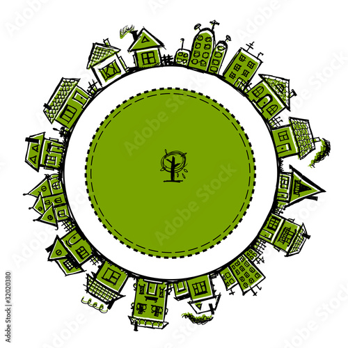 Happy village, frame with houses for your design