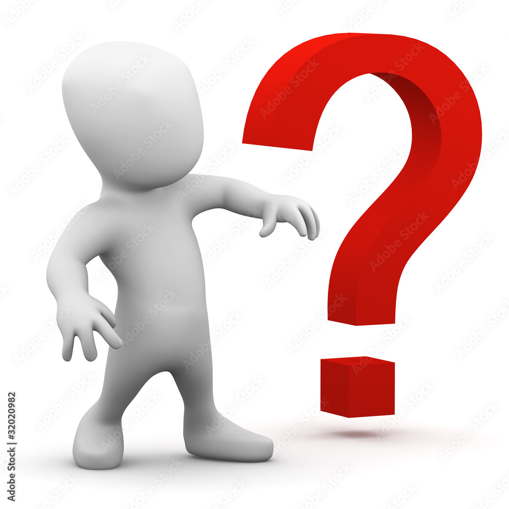 3d Little man finds a big question mark 3d Little man finds a big question mark