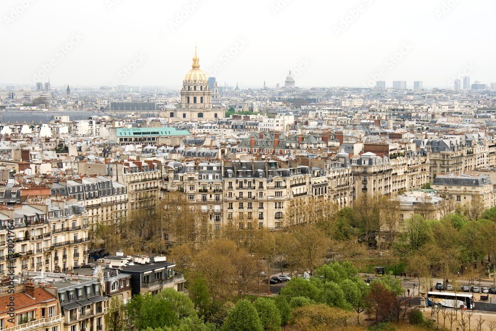View of Paris and Les Invalides in the mist