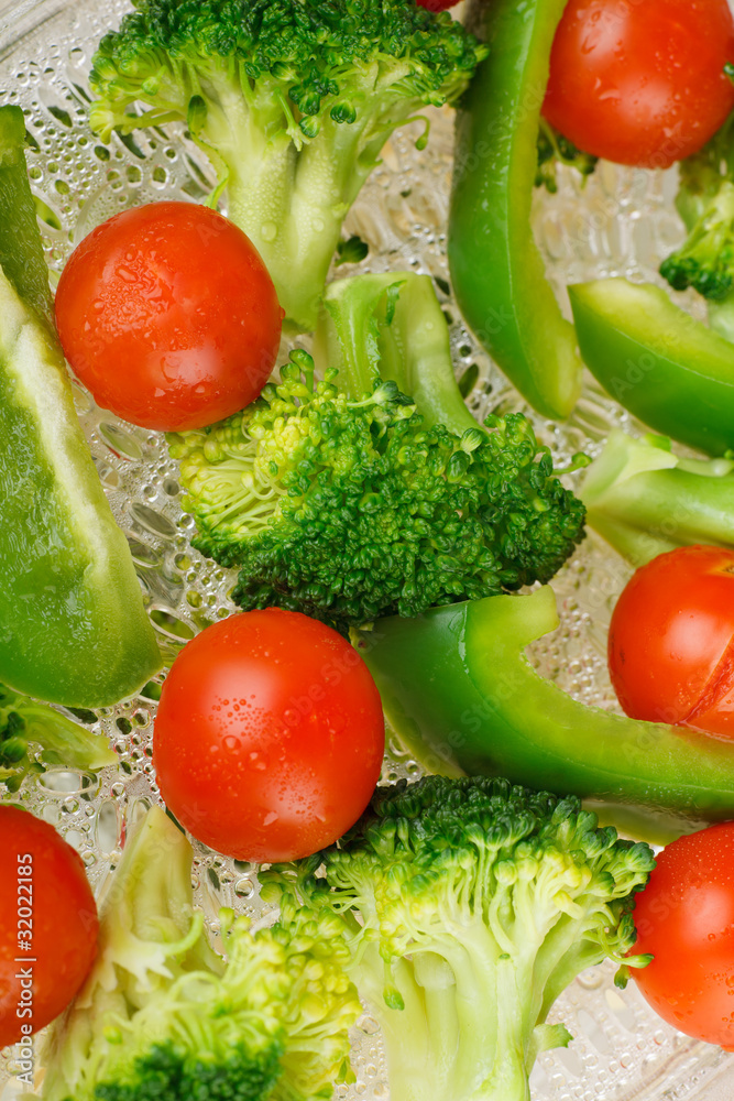 Freshly steamed vegetables closeup