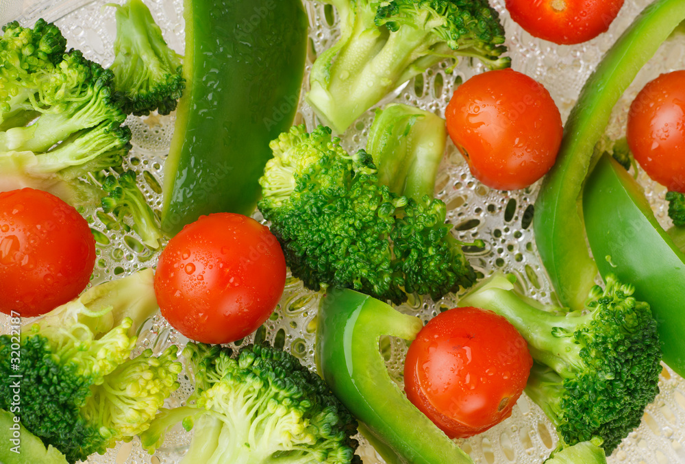 Freshly steamed vegetables closeup