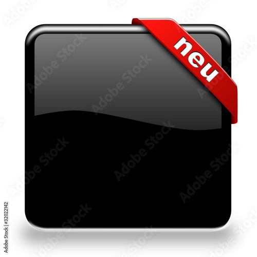 Button schwarz mit Banner "neu"