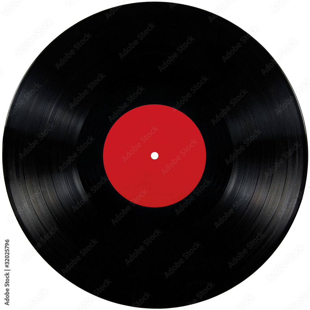 Naklejka premium Black vinyl lp album disc isolated long play disk blank red
