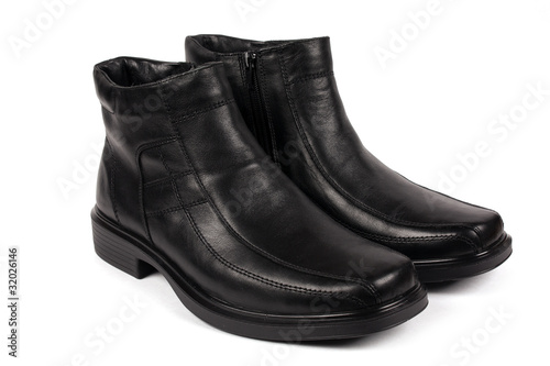 Male black boots isolated on the white background