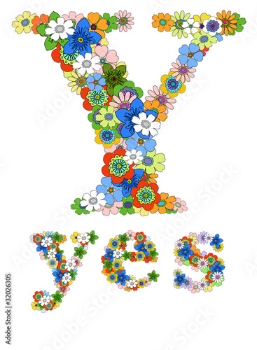 Letter Y and word yes floral; vector.
