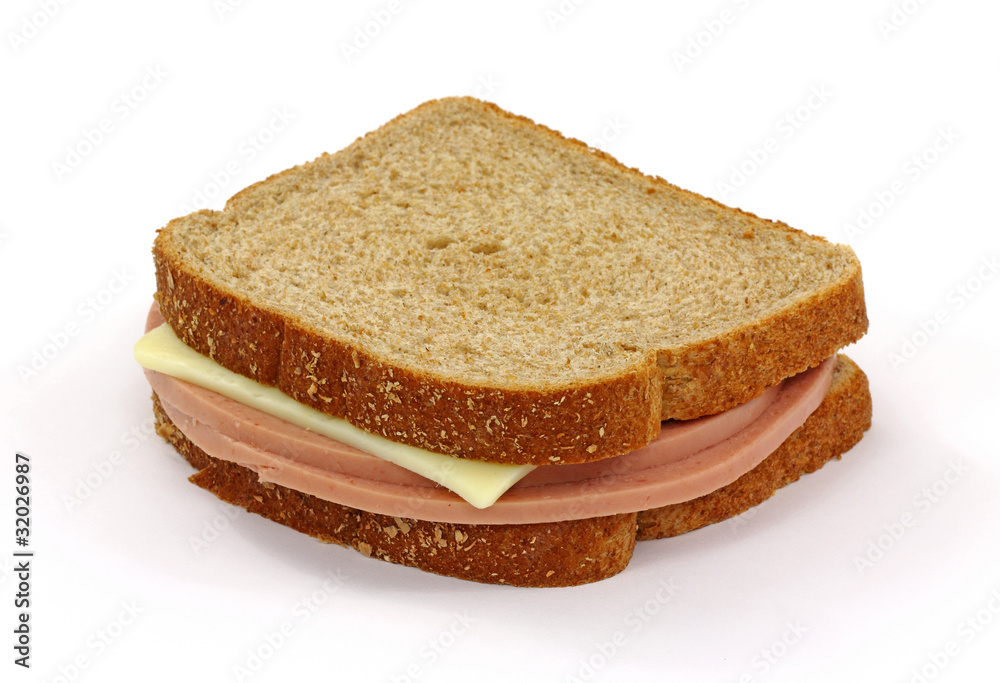 Bologna And Cheese Sandwich On White Background Bologna And Cheese Sandwich On White Background