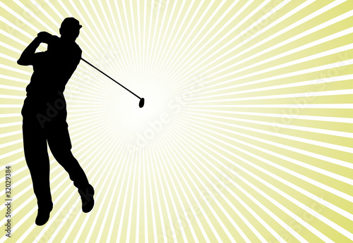 Golf player silhouette and green rays background