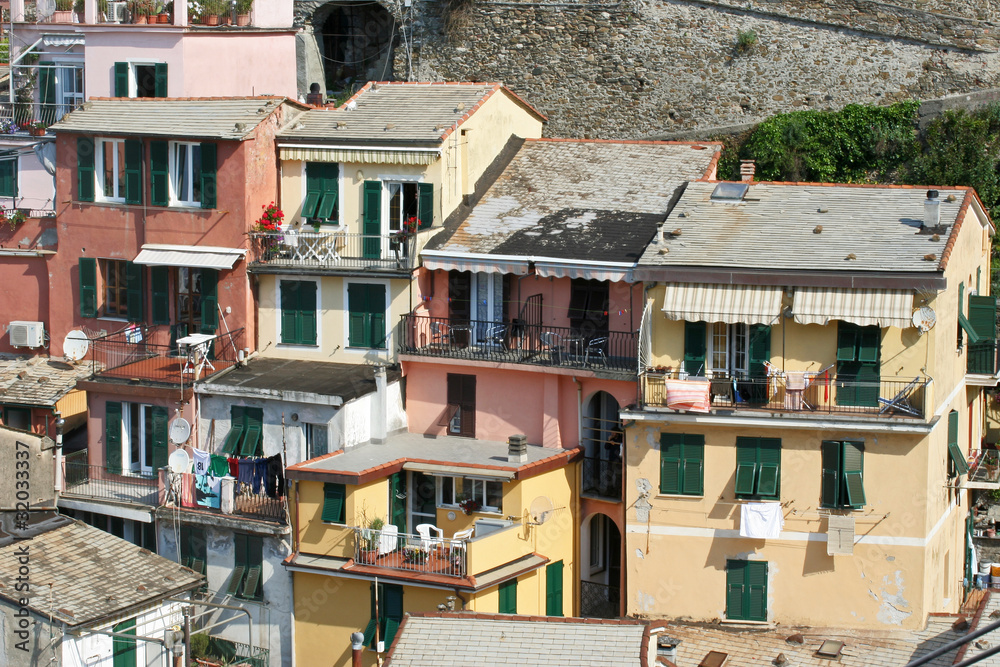 Enchevêtrement de maisons à Vernazza, Cinque Terre, Italie.