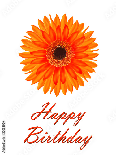 Fototapeta Naklejka Na Ścianę i Meble -  Birthday card with an orange gerbera flower