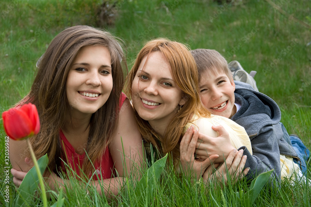Fototapeta premium mother with daughter and son