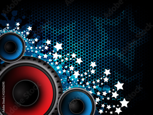 Music abstract background with loudspeakers and stars