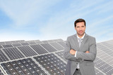 Businessman standing by photovoltaic installation
