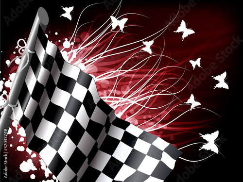 Abstract Checkered flag with butterflies