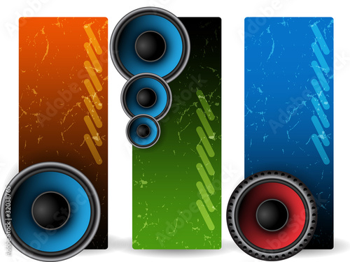 Three music banners with speakers