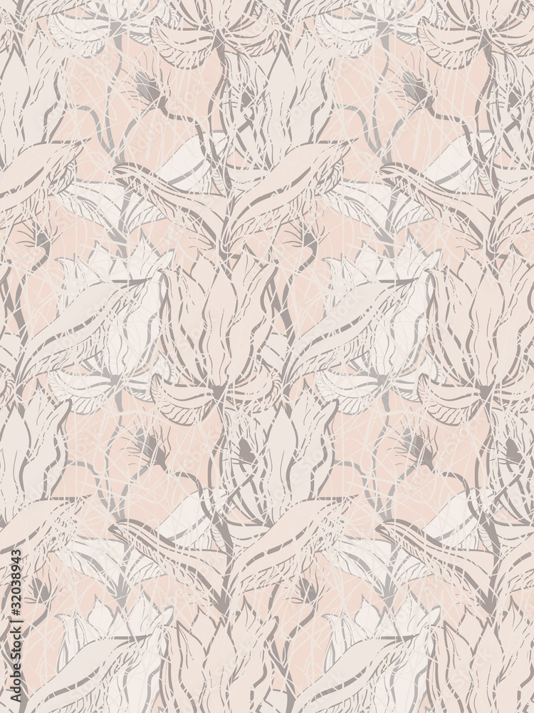 vector seamless background with abstract flowers, grunge style