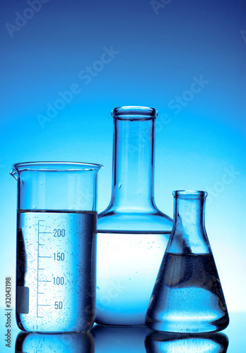 Test-tubes blue colors. Laboratory glassware