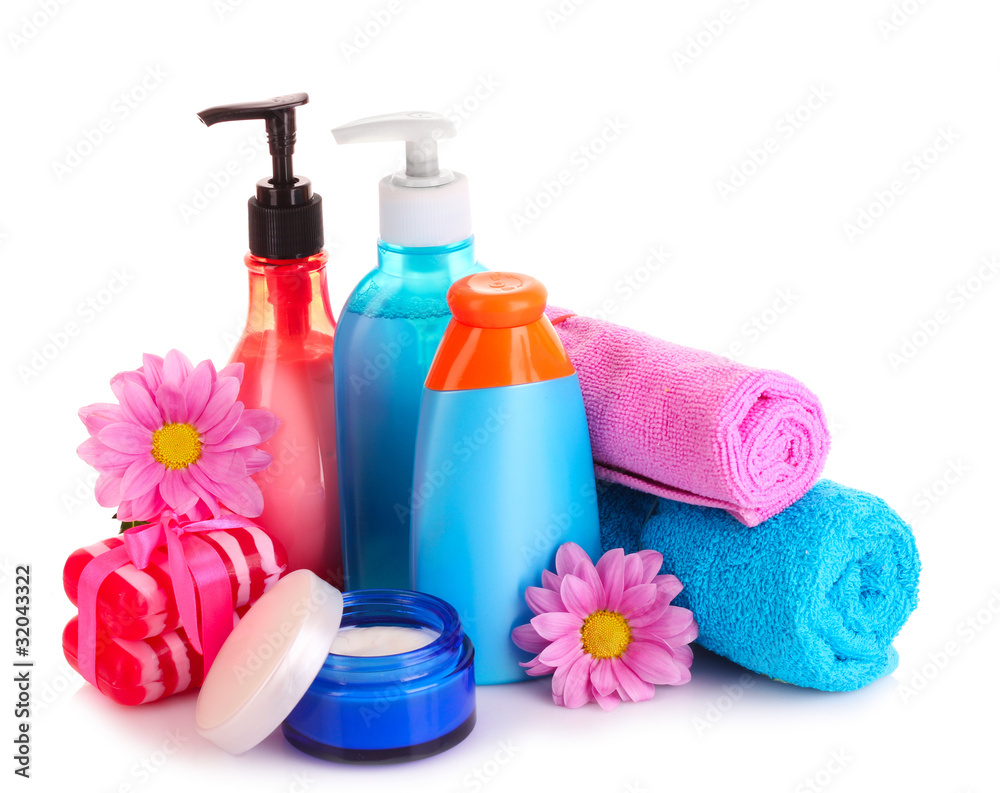 A set of bath cosmetics isolated on white A set of bath cosmetics isolated on white