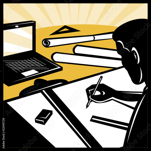 architect draftsman working