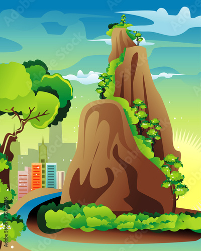 paisaje y ciudad en vector