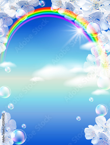 Rainbow and white flowers