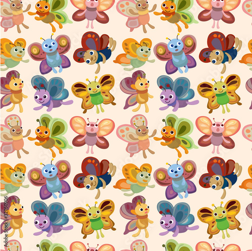 cartoon butterfly icon set seamless pattern