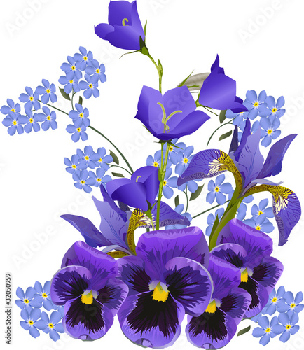big blue flowers bouquet on white