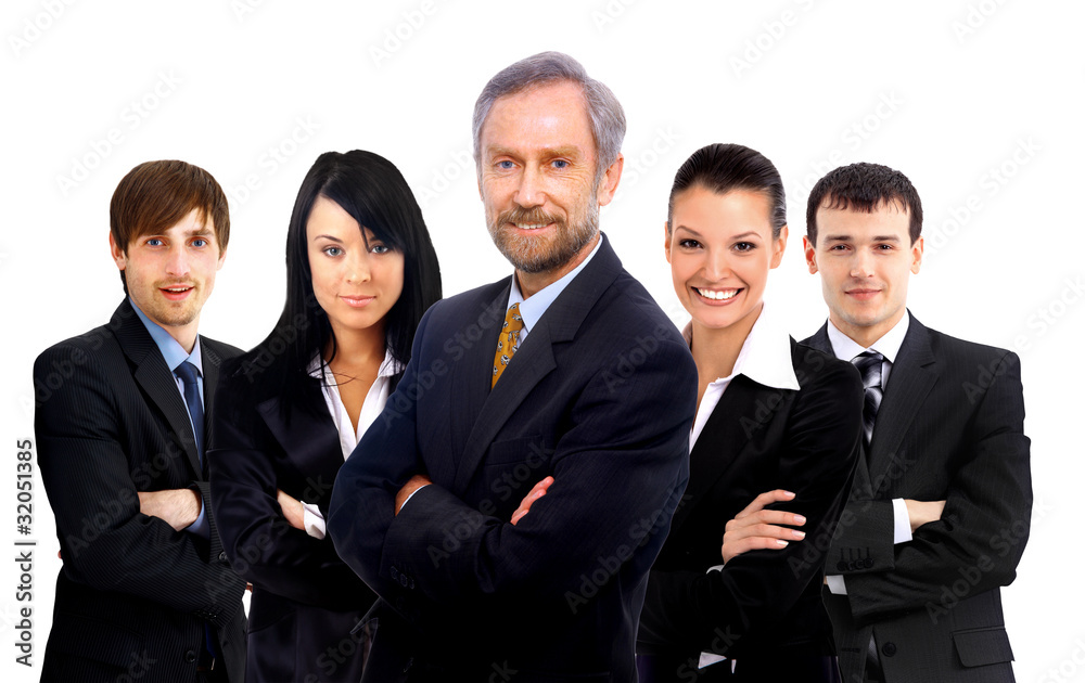Closeup portrait of a senior mature professor with team Closeup portrait of a senior mature professor with team