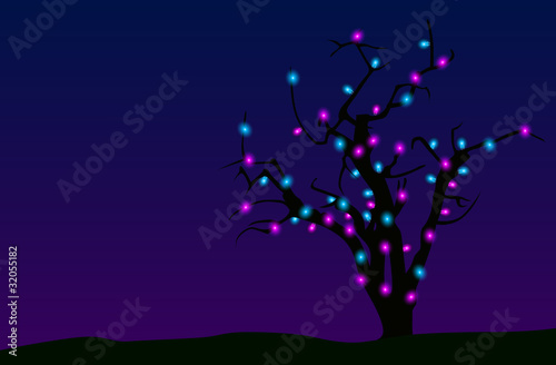 Albero con led azzurri e fuxia