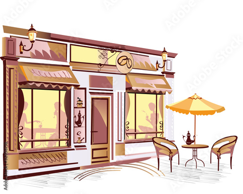 Sery of street cafes