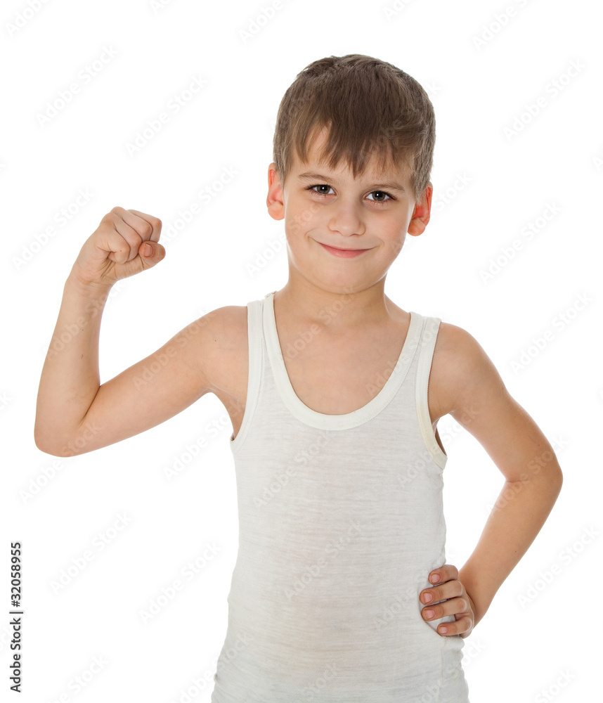 Boy showing his muscle Boy showing his muscle