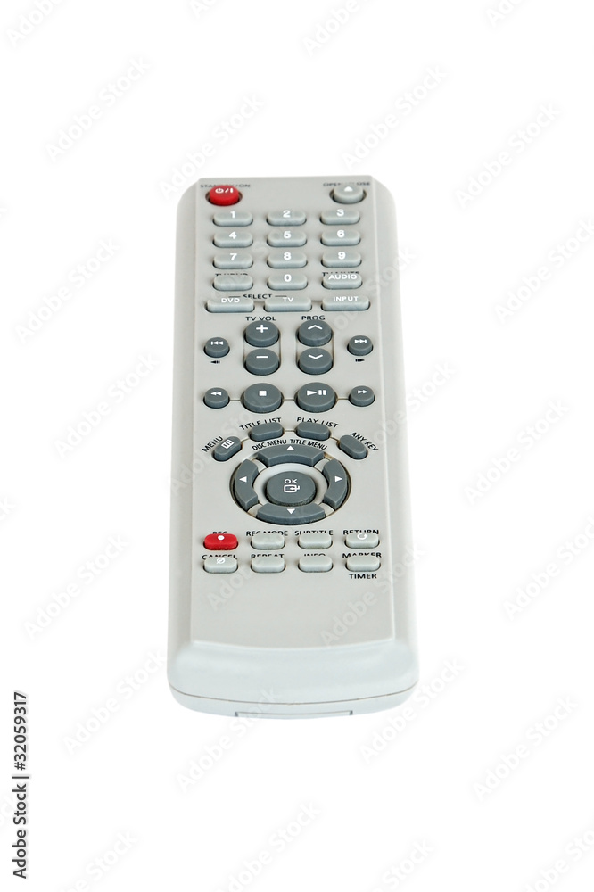 Remote control for TV and dvd set on white background Remote control for TV and dvd set on white background