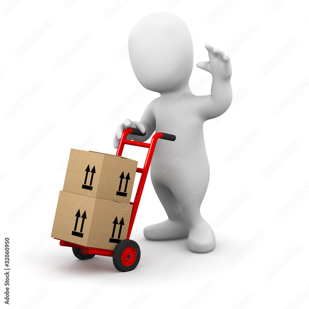 3d Little man delivers some boxes 3d Little man delivers some boxes