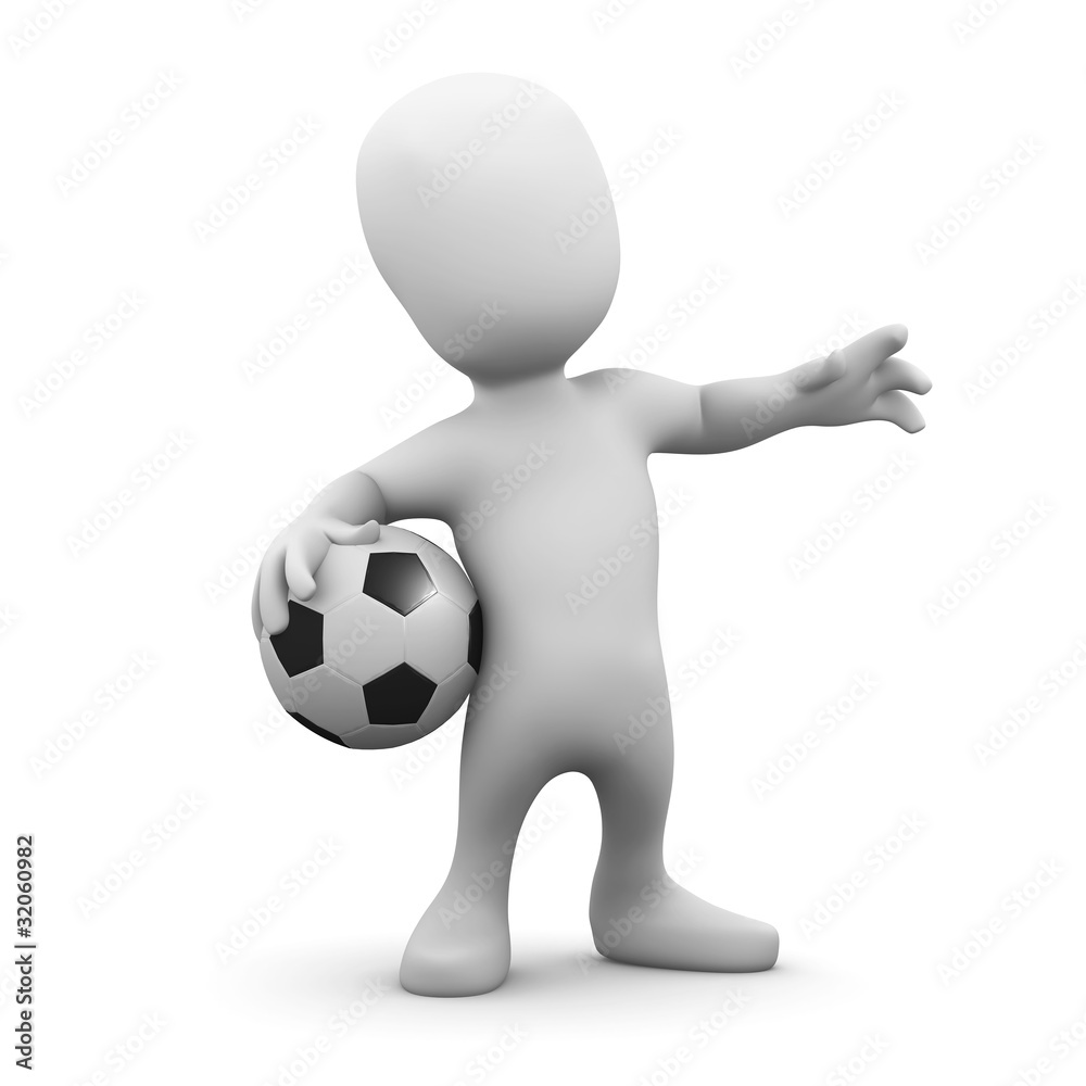 3d Little man holds the soccer ball 3d Little man holds the soccer ball