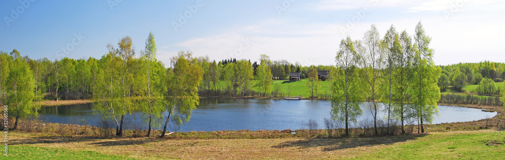 Beautiful spring landscape, lake panorama Beautiful spring landscape, lake panorama