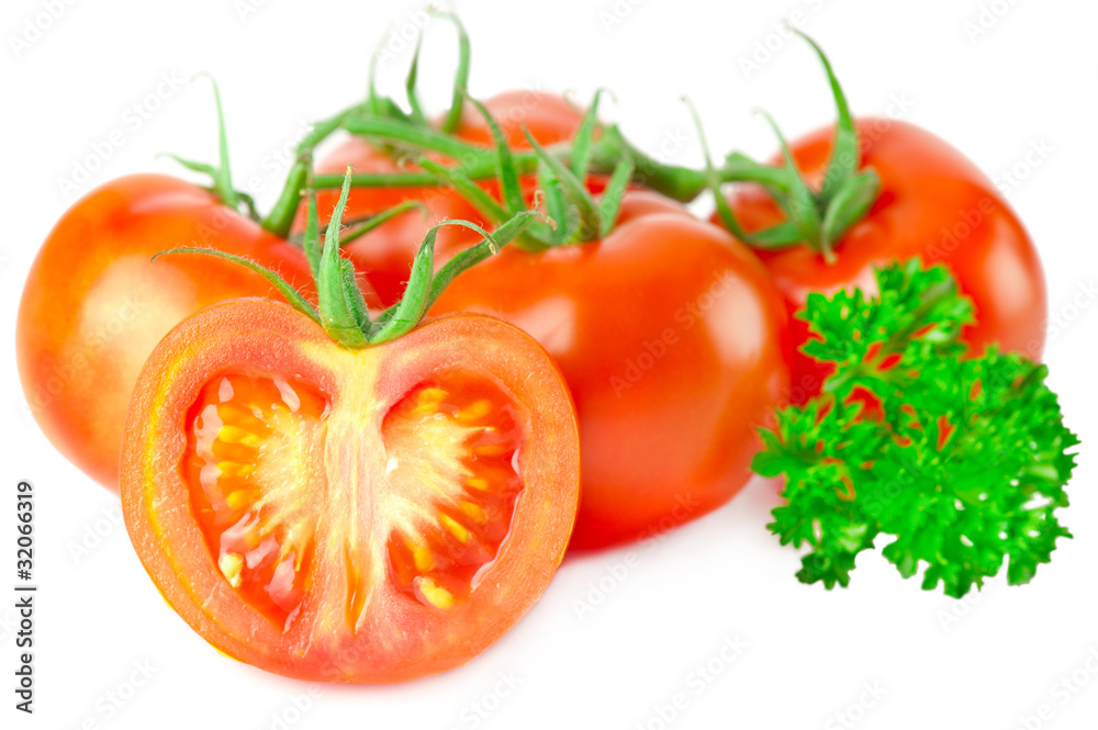 Food background: Fresh ripe tomatoes and parsley Food background: Fresh ripe tomatoes and parsley