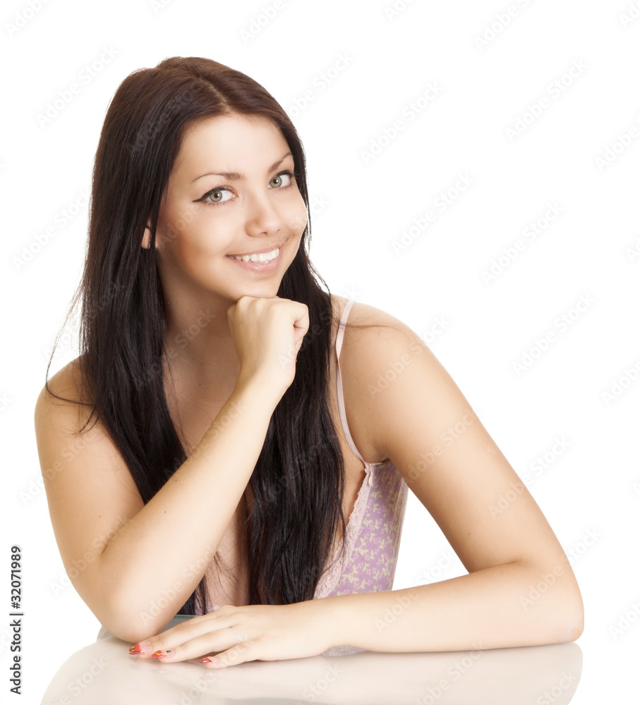 young woman with beautiful smile on white background young woman with beautiful smile on white background