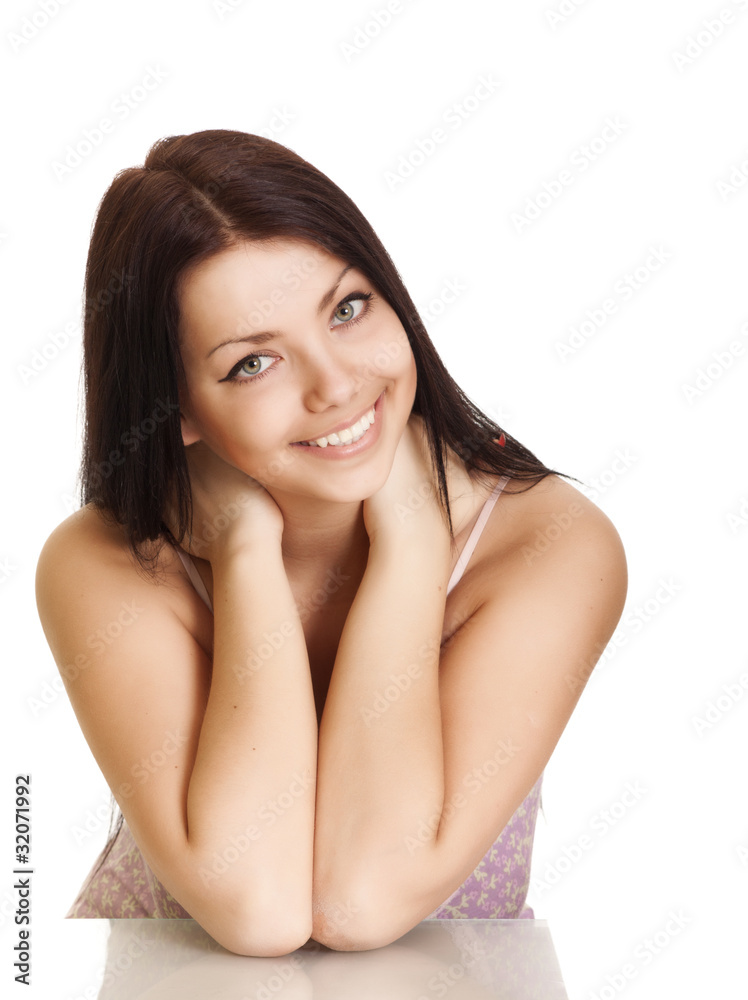 young woman with beautiful smile on white background young woman with beautiful smile on white background