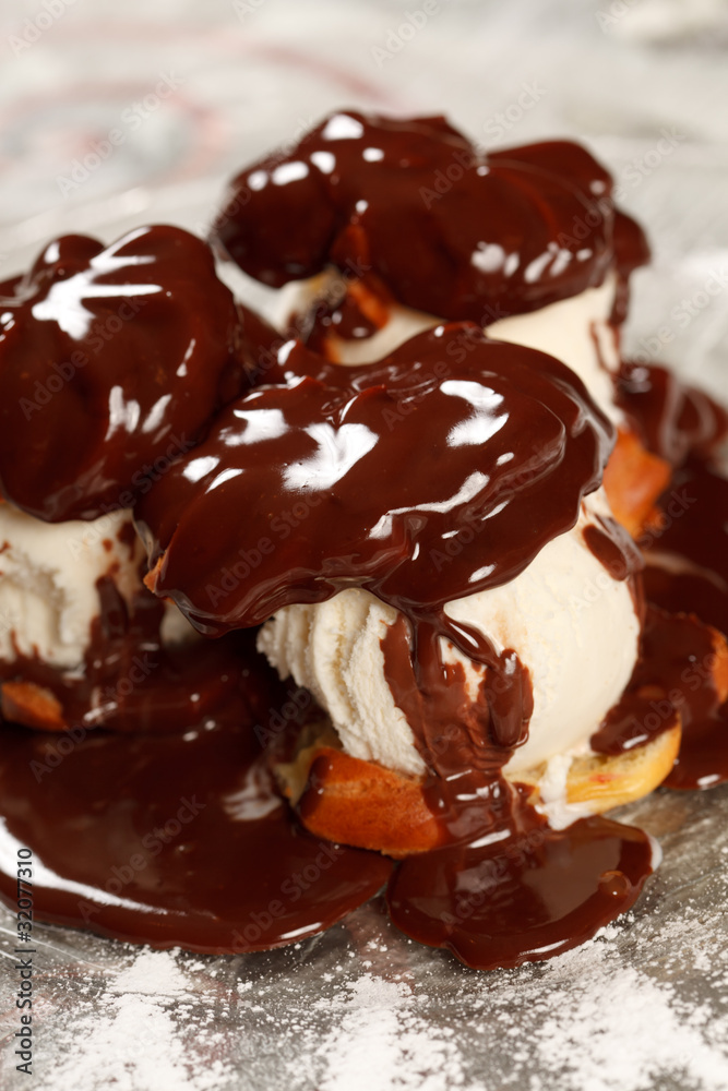 Ice cream with Chocolate topping Ice cream with Chocolate topping